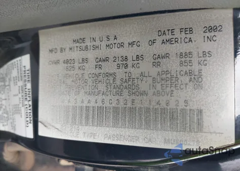 2002 Mitsubishi Galant Es/Ls z USA, uszkodzony, nr VIN 4A3AA46G32E114025